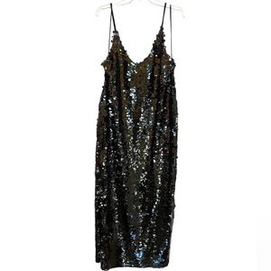 Intimately Free People Paillette Black Chunky Sequin Midi Slip Dress Size:S